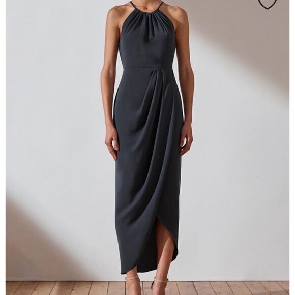 New Shona Joy High Neck Ruched Dress in Green size 4 - Picture 3 of 12